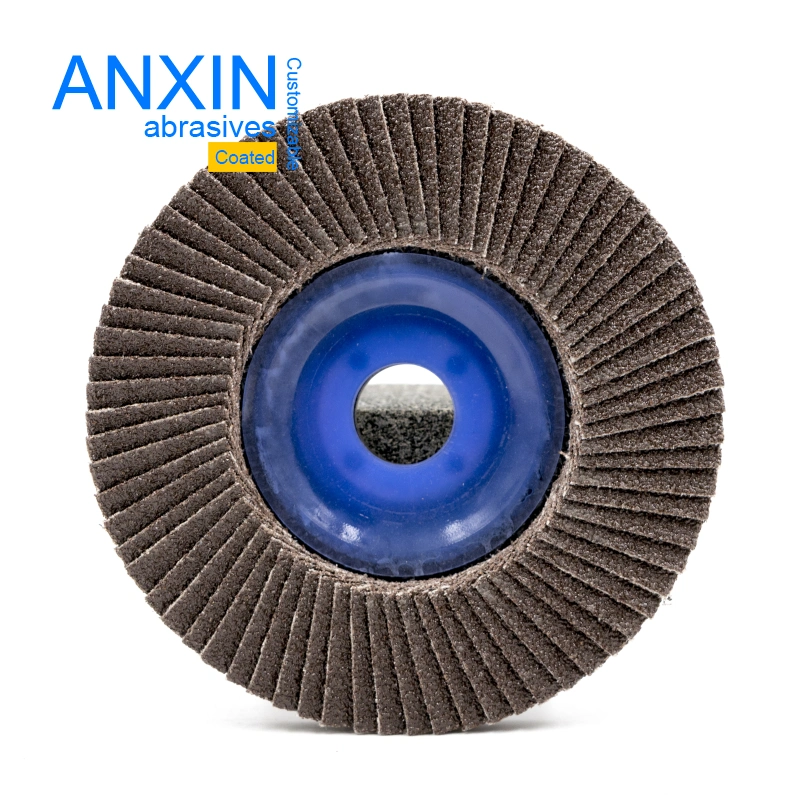 4" X 5/8" Alumina Flap Disc with Cloth Backing and Blue Plastic Bore for Finishing Metal